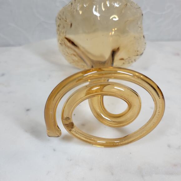 Vintage Handblown Glass Flower Vase 5" Amber Swirl Stem Murano Elegant - Picture 8 of 13